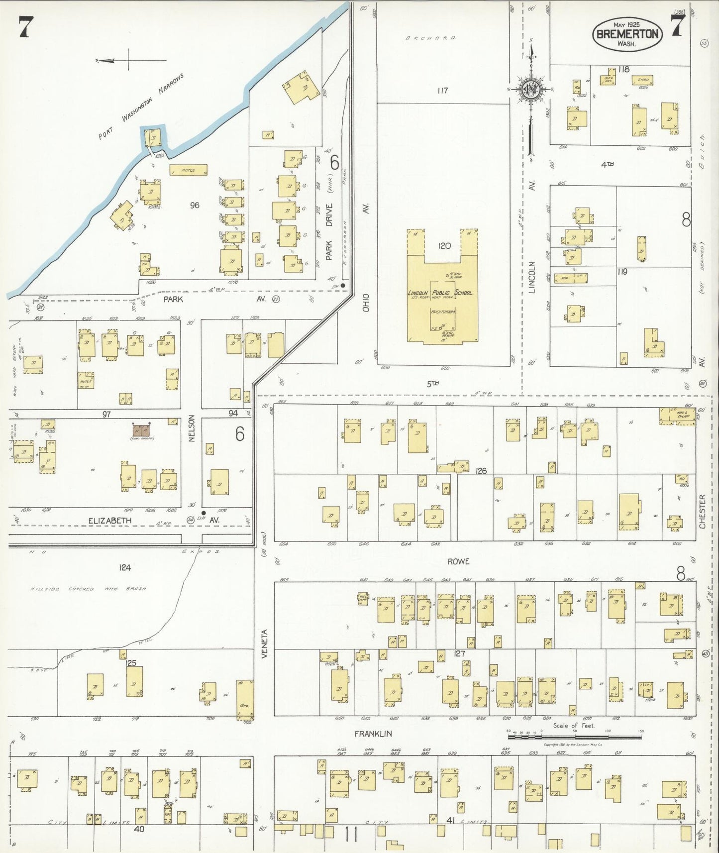 Sanborn Fire Insurance Map from Bremerton, Kitsap County, Washington (1925), Sheet #0007 - Complete Map Set gallery image, historic Sanborn map, vintage wall art, Washington Washington