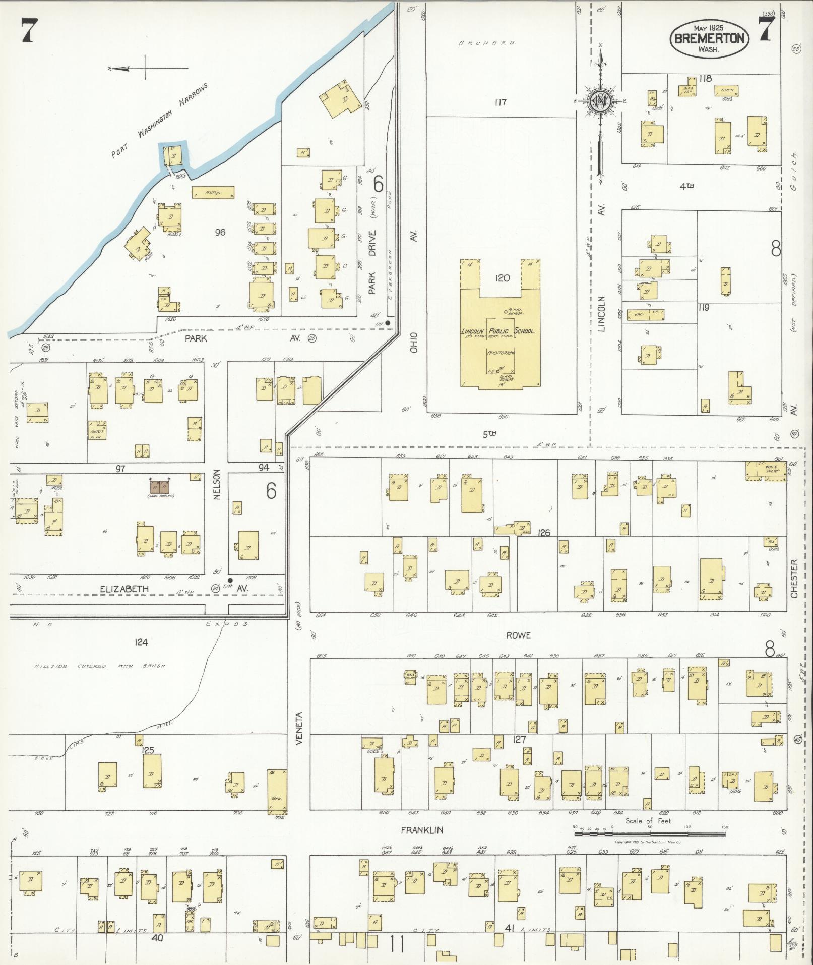 Sanborn Fire Insurance Map from Bremerton, Kitsap County, Washington (1925), Sheet #0007 - Complete Map Set gallery image, historic Sanborn map, vintage wall art, Washington Washington