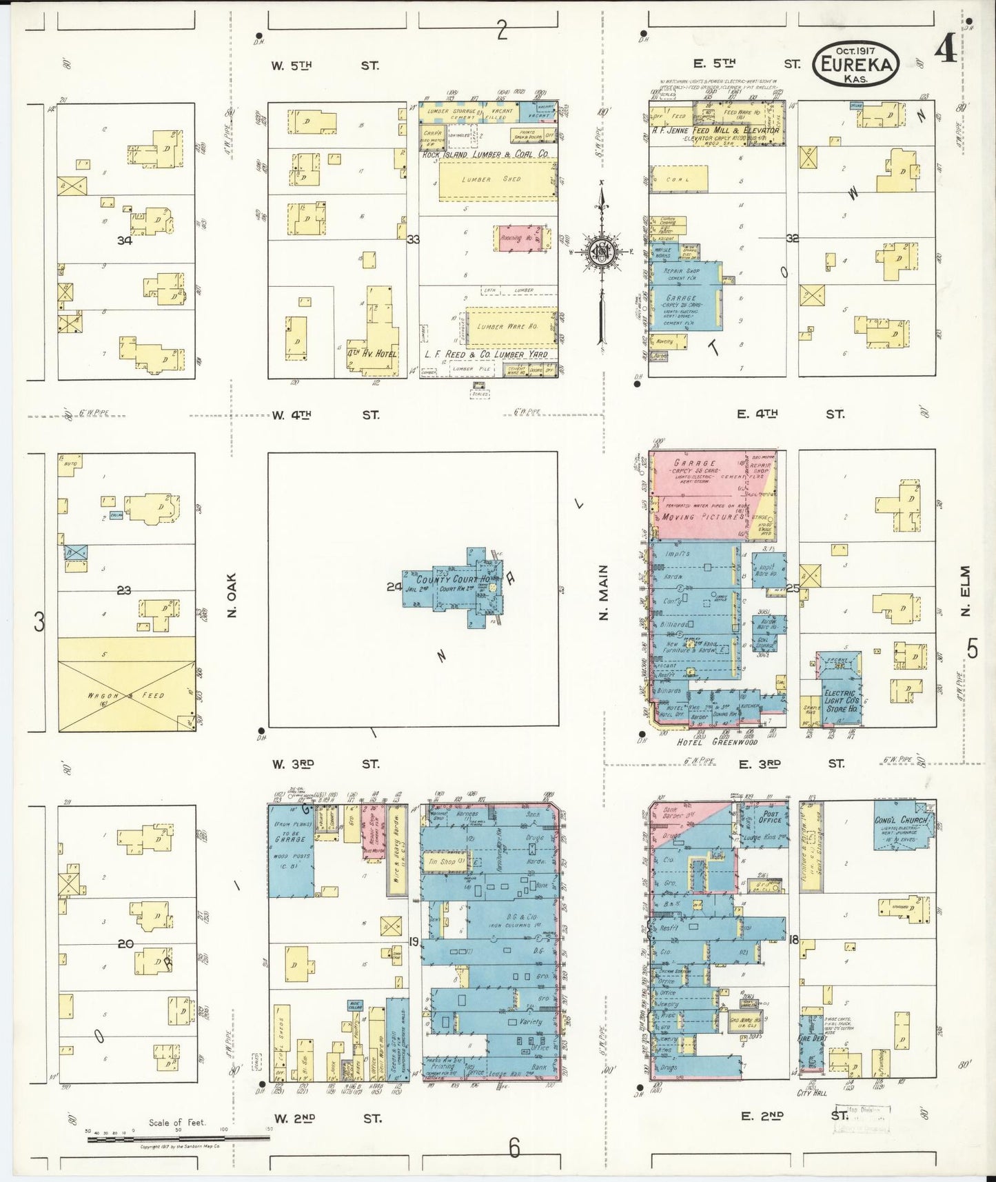 Sanborn Fire Insurance Map from Eureka, Greenwood County, Kansas (1917), Sheet #0004 - Complete Map Set gallery image, historic Sanborn map, vintage wall art, Kansas Kansas