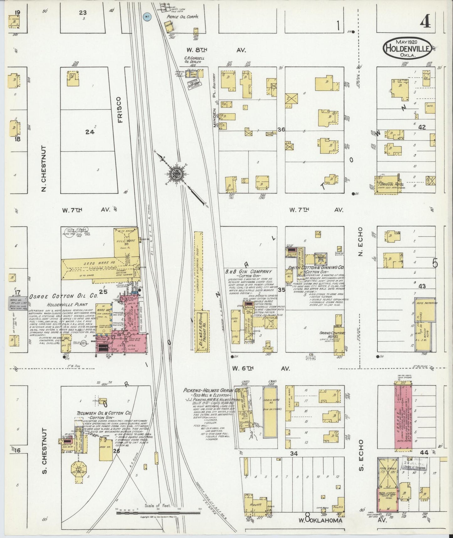 Sanborn Fire Insurance Map from Holdenville, Hughes County, Oklahoma (1920), Sheet #0004 - Historic Sanborn Fire Insurance Map Print, vintage old map wall art, antique decor, genealogy gift, Oklahoma Oklahoma map
