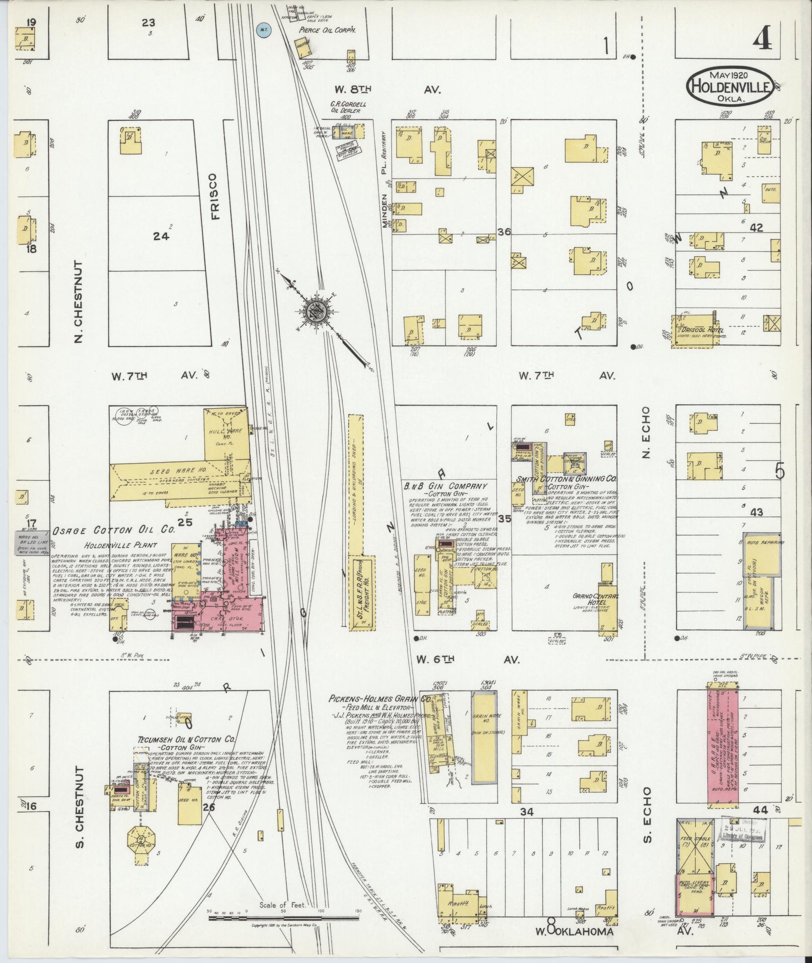 Sanborn Fire Insurance Map from Holdenville, Hughes County, Oklahoma (1920), Sheet #0004 - Historic Sanborn Fire Insurance Map Print, vintage old map wall art, antique decor, genealogy gift, Oklahoma Oklahoma map