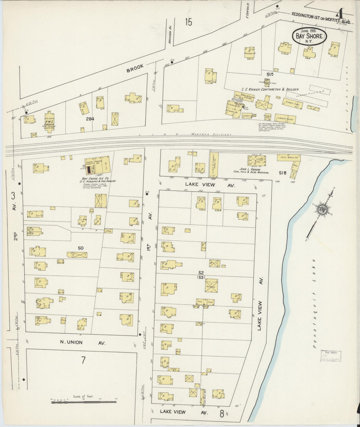 Sanborn Fire Insurance Map from Bay Shore, Suffolk County, New York (1915), Sheet #0004 - Complete Map Set gallery image, historic Sanborn map, vintage wall art, New York New York