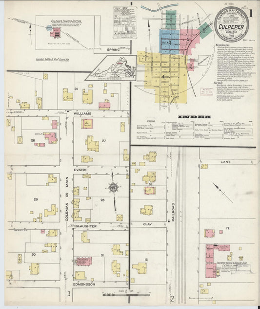 Sanborn Fire Insurance Map from Culpeper, Culpeper County, Virginia (1915), Sheet #0001 - Complete Map Set gallery image, historic Sanborn map, vintage wall art, Virginia Virginia