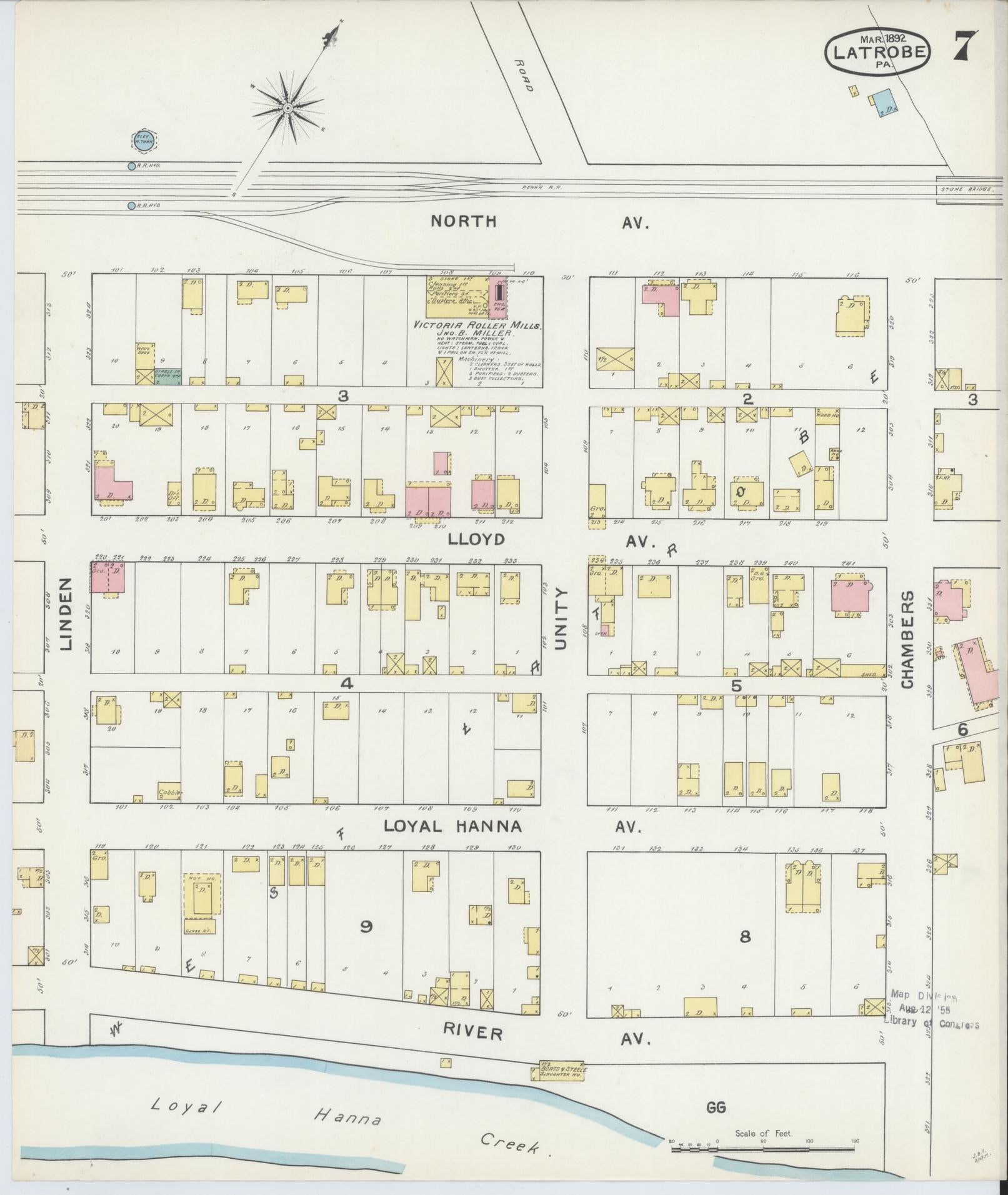Sanborn Fire Insurance Map from Latrobe, Westmoreland County, Pennsylvania (1892), Sheet #0007 - Historic Sanborn Fire Insurance Map Print, vintage old map wall art, antique decor, genealogy gift, Pennsylvania Pennsylvania map