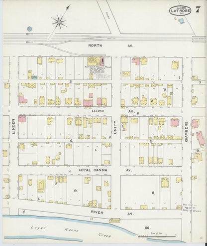 Sanborn Fire Insurance Map from Latrobe, Westmoreland County, Pennsylvania (1892), Sheet #0007 - Historic Sanborn Fire Insurance Map Print, vintage old map wall art, antique decor, genealogy gift, Pennsylvania Pennsylvania map