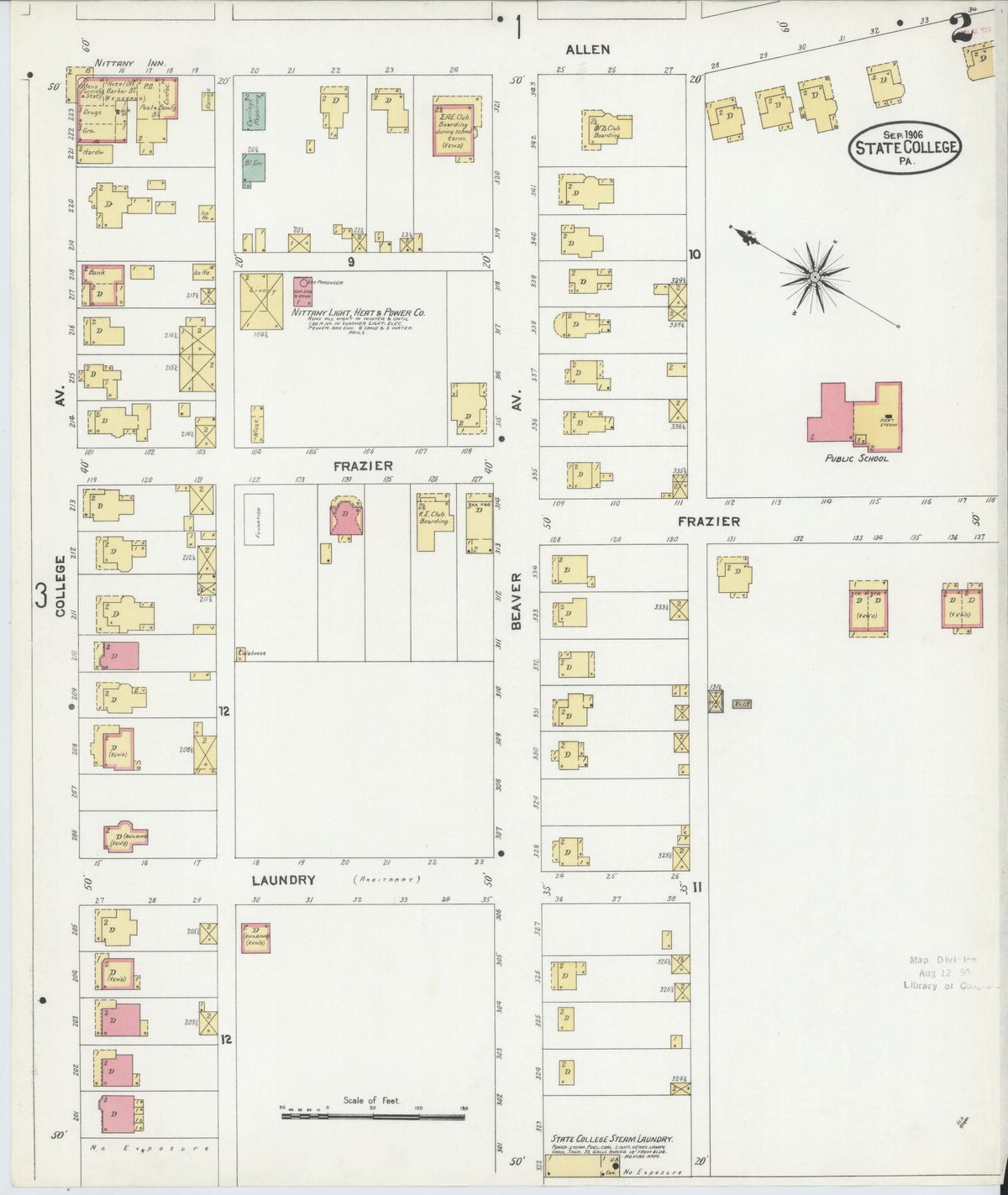 Sanborn Fire Insurance Map from State College, Centre County, Pennsylvania (1906), Sheet #0002 - Historic Sanborn Fire Insurance Map Print, vintage old map wall art, antique decor, genealogy gift, Pennsylvania Pennsylvania map