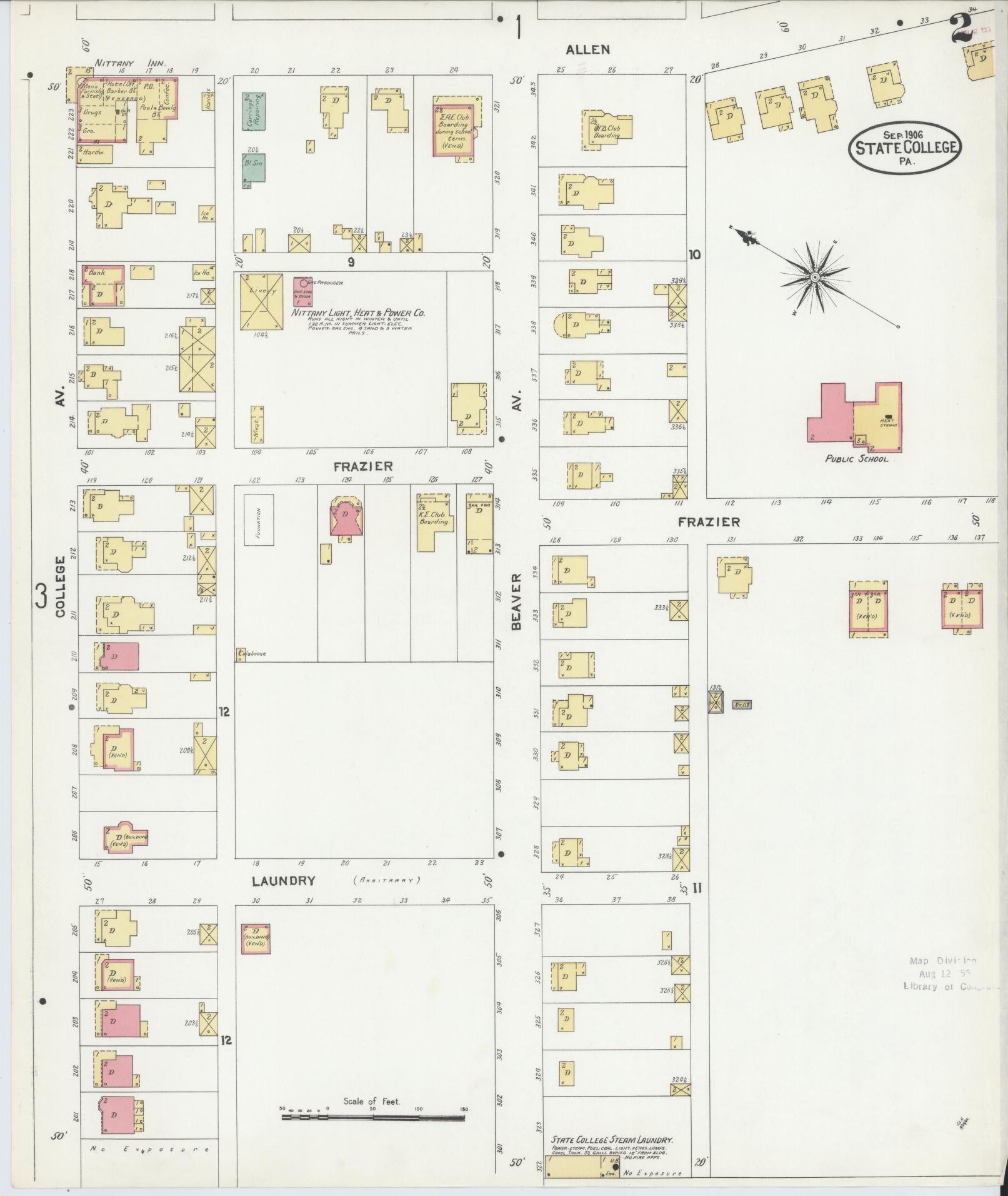Sanborn Fire Insurance Map from State College, Centre County, Pennsylvania (1906), Sheet #0002 - Historic Sanborn Fire Insurance Map Print, vintage old map wall art, antique decor, genealogy gift, Pennsylvania Pennsylvania map
