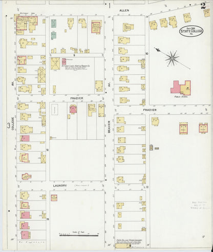 Sanborn Fire Insurance Map from State College, Centre County, Pennsylvania (1906), Sheet #0002 - Historic Sanborn Fire Insurance Map Print, vintage old map wall art, antique decor, genealogy gift, Pennsylvania Pennsylvania map