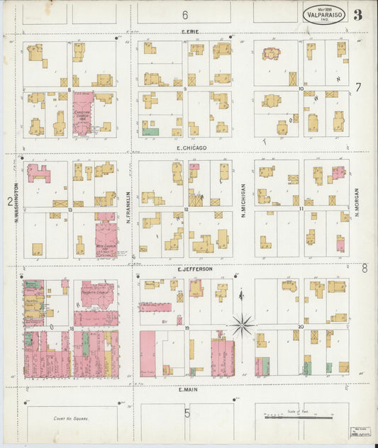 Sanborn Fire Insurance Map from Valparaiso, Porter County, Indiana (1899), Sheet #0003 - Historic Sanborn Fire Insurance Map Print, vintage old map wall art, antique decor, genealogy gift, Indiana Indiana map