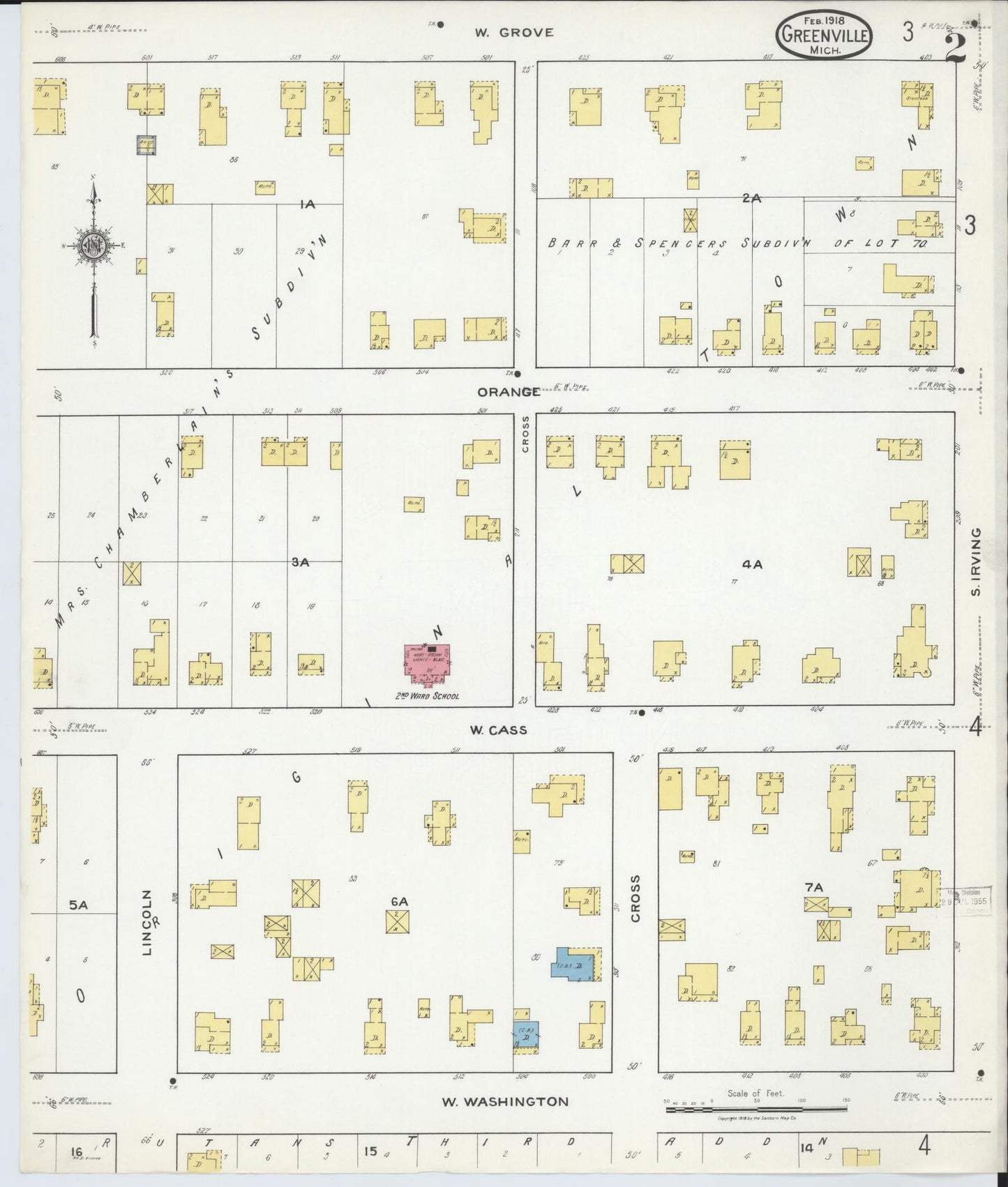 Sanborn Fire Insurance Map from Greenville, Montcalm County, Michigan (1918), Sheet #0002 - Complete Map Set gallery image, historic Sanborn map, vintage wall art, Michigan Michigan
