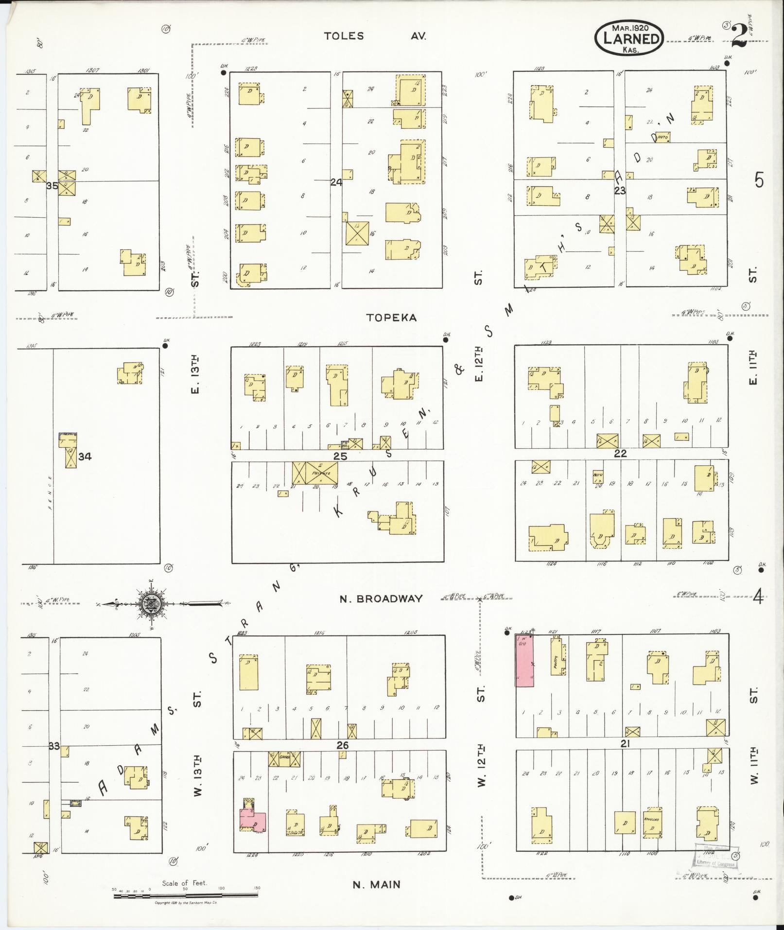 Sanborn Fire Insurance Map from Larned, Pawnee County, Kansas (1920), Sheet #0002 - Complete Map Set gallery image, historic Sanborn map, vintage wall art, Kansas Kansas