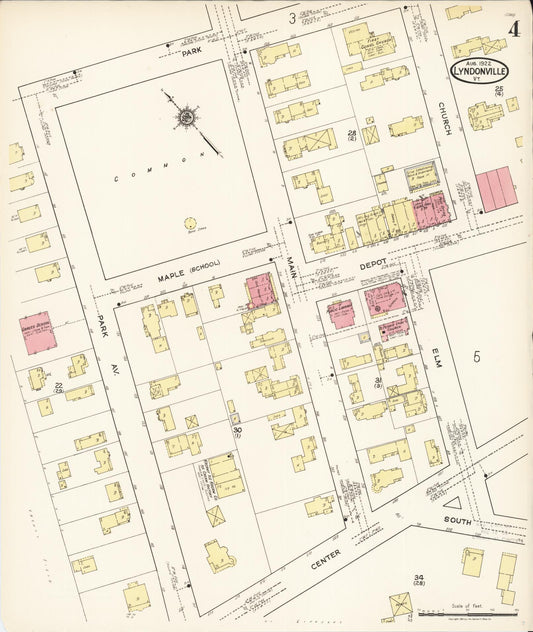 Sanborn Fire Insurance Map from Lyndonville, Caledonia County, Vermont (1922), Sheet #0004 - Historic Sanborn Fire Insurance Map Print, vintage old map wall art, antique decor, genealogy gift, Vermont Vermont map