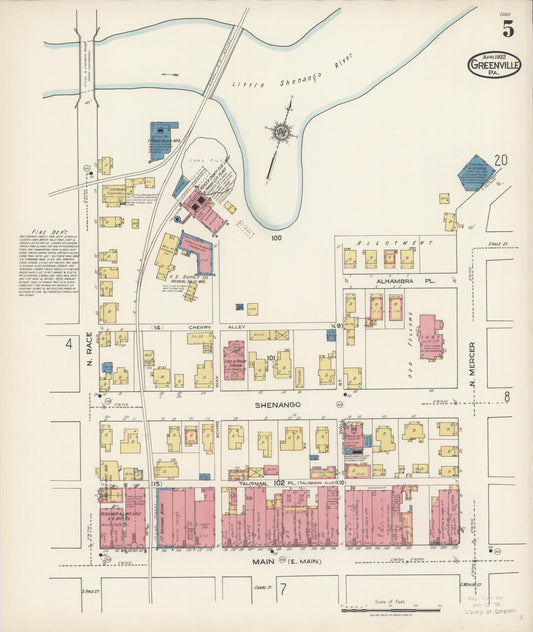 Sanborn Fire Insurance Map from Greenville, Mercer County, Pennsylvania (1922), Sheet #0005 - Historic Sanborn Fire Insurance Map Print, vintage old map wall art, antique decor, genealogy gift, Pennsylvania Pennsylvania map