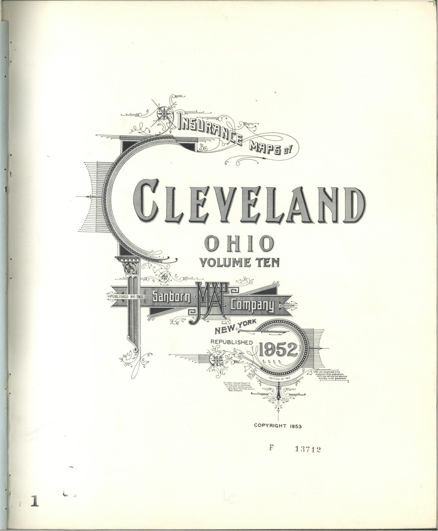 Sanborn Fire Insurance Map from Cleveland, Cuyahoga County, Ohio (1952), Sheet #0001 - Complete Map Set gallery image, historic Sanborn map, vintage wall art, Ohio Ohio