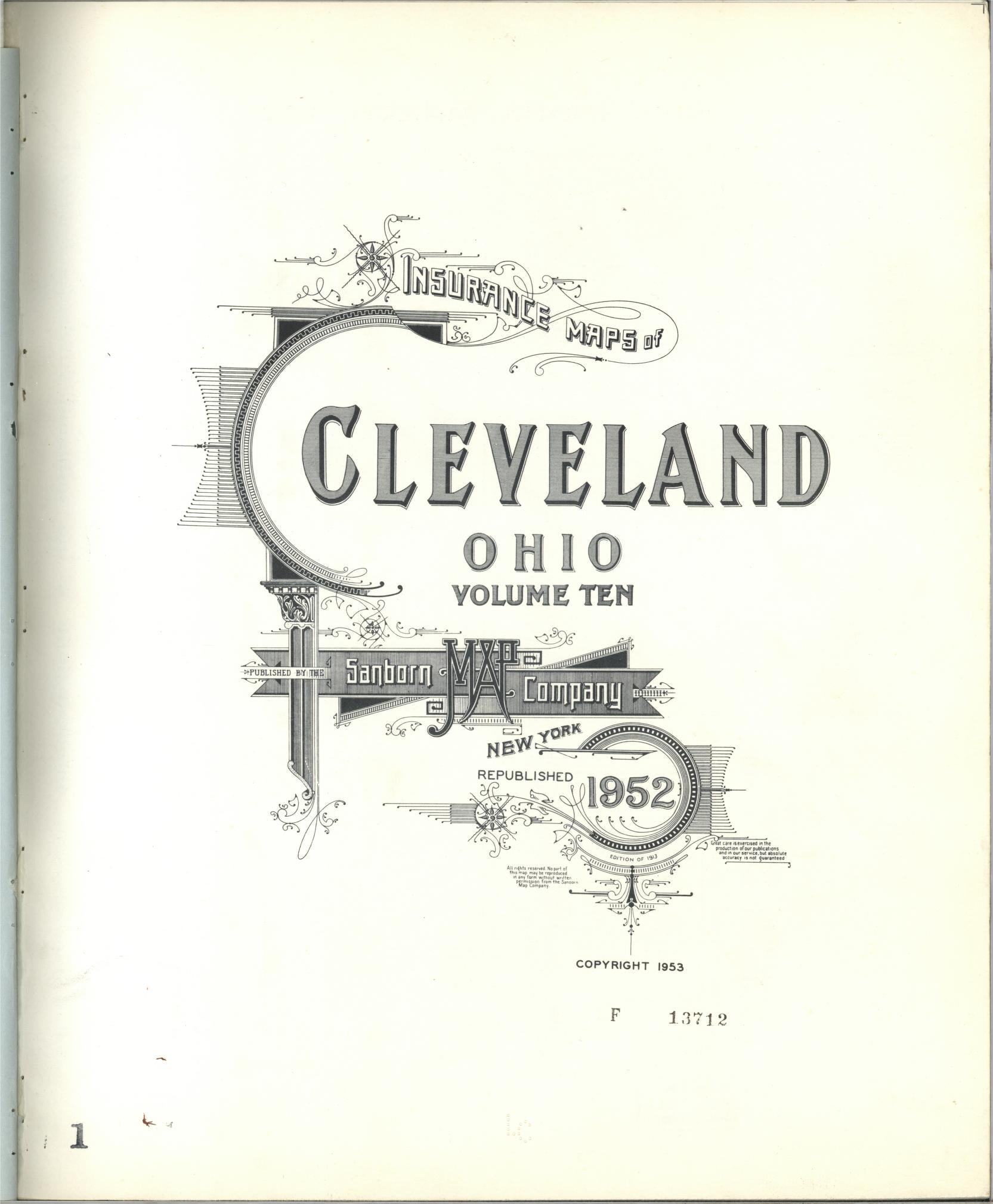 Sanborn Fire Insurance Map from Cleveland, Cuyahoga County, Ohio (1952), Sheet #0001 - Complete Map Set gallery image, historic Sanborn map, vintage wall art, Ohio Ohio