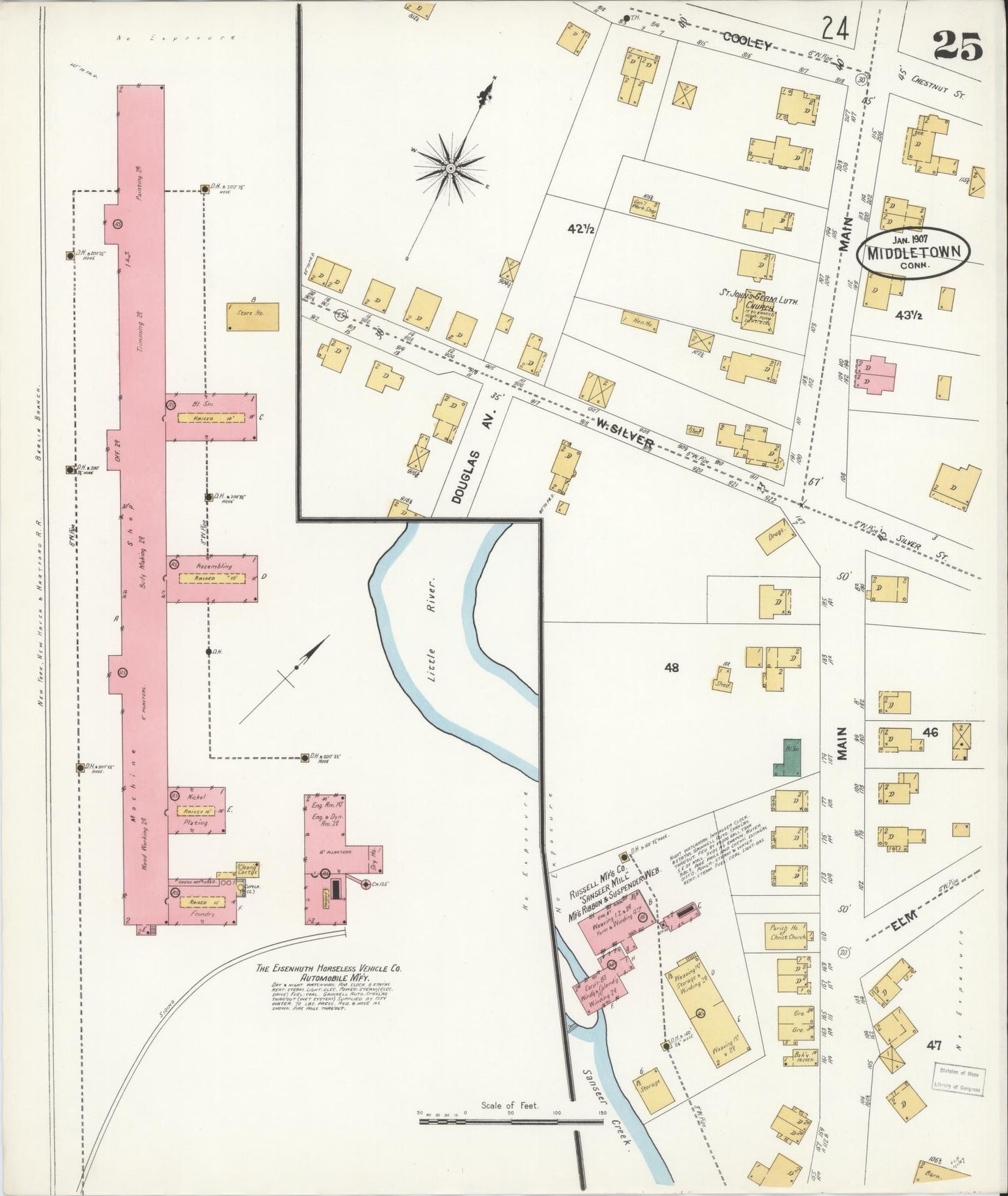 Sanborn Fire Insurance Map from Middletown, Middlesex County, Connecticut (1907), Sheet #0025 - Historic Sanborn Fire Insurance Map Print, vintage old map wall art, antique decor, genealogy gift, Connecticut Connecticut map