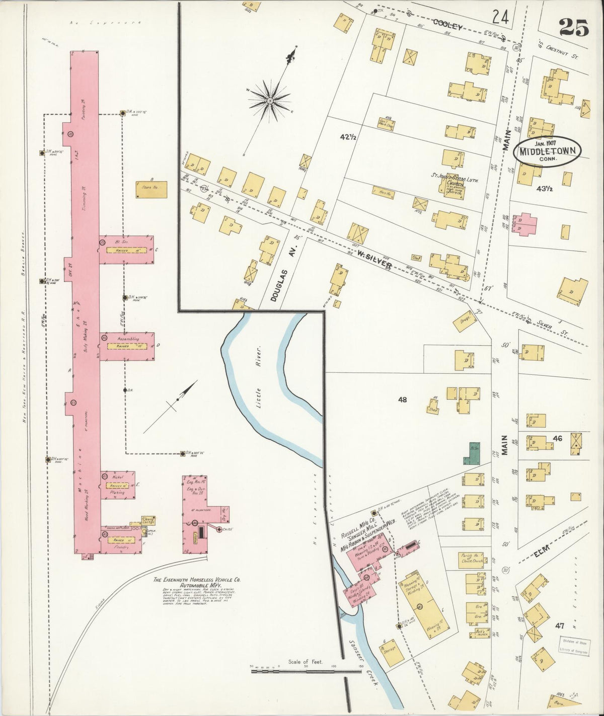 Sanborn Fire Insurance Map from Middletown, Middlesex County, Connecticut (1907), Sheet #0025 - Historic Sanborn Fire Insurance Map Print, vintage old map wall art, antique decor, genealogy gift, Connecticut Connecticut map