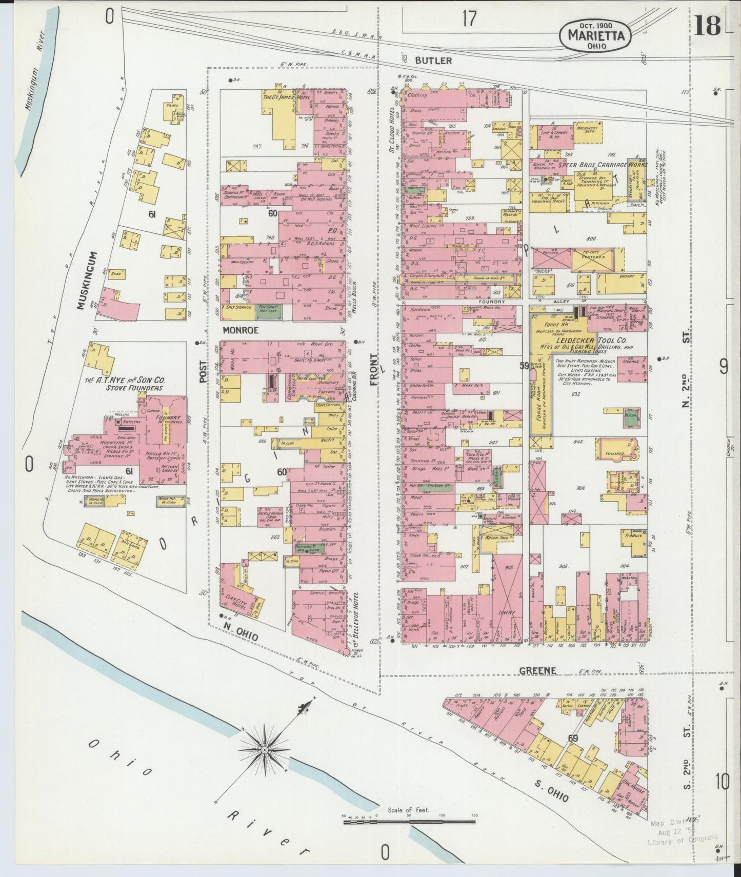 Sanborn Fire Insurance Map from Marietta, Washington County, Ohio (1900), Sheet #0018 - Complete Map Set gallery image, historic Sanborn map, vintage wall art, Ohio Ohio