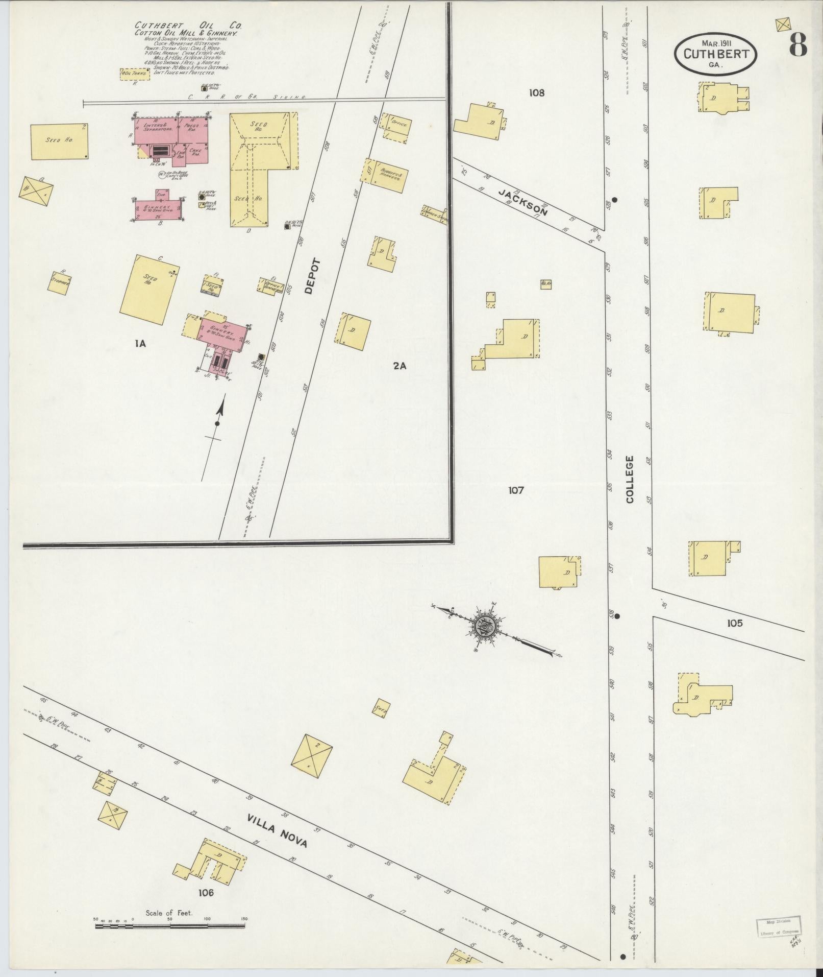 Sanborn Fire Insurance Map from Cuthbert, Randolph County, Georgia (1911), Sheet #0008 - Complete Map Set gallery image, historic Sanborn map, vintage wall art, Georgia Georgia