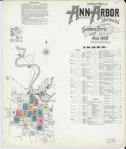 Sanborn Fire Insurance Map from Ann Arbor, Washtenaw County, Michigan (1899), Sheet #0001 - Historic Sanborn Fire Insurance Map Print, vintage old map wall art, antique decor, genealogy gift, Michigan Michigan map