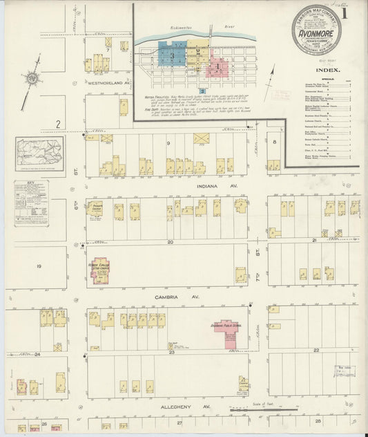 Sanborn Fire Insurance Map from Avonmore, Westmoreland County, Pennsylvania (1913), Sheet #0001 - Historic Sanborn Fire Insurance Map Print, vintage old map wall art, antique decor, genealogy gift, Pennsylvania Pennsylvania map