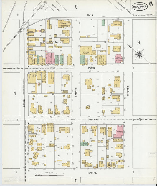 Sanborn Fire Insurance Map from Beaumont, Jefferson County, Texas (1899), Sheet #0006 - Historic Sanborn Fire Insurance Map Print, vintage old map wall art, antique decor, genealogy gift, Texas Texas map