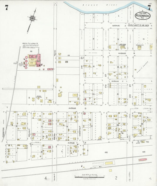 Sanborn Fire Insurance Map from Rosenberg, Fort Bend County, Texas (1926), Sheet #0007 - Historic Sanborn Fire Insurance Map Print, vintage old map wall art, antique decor, genealogy gift, Texas Texas map
