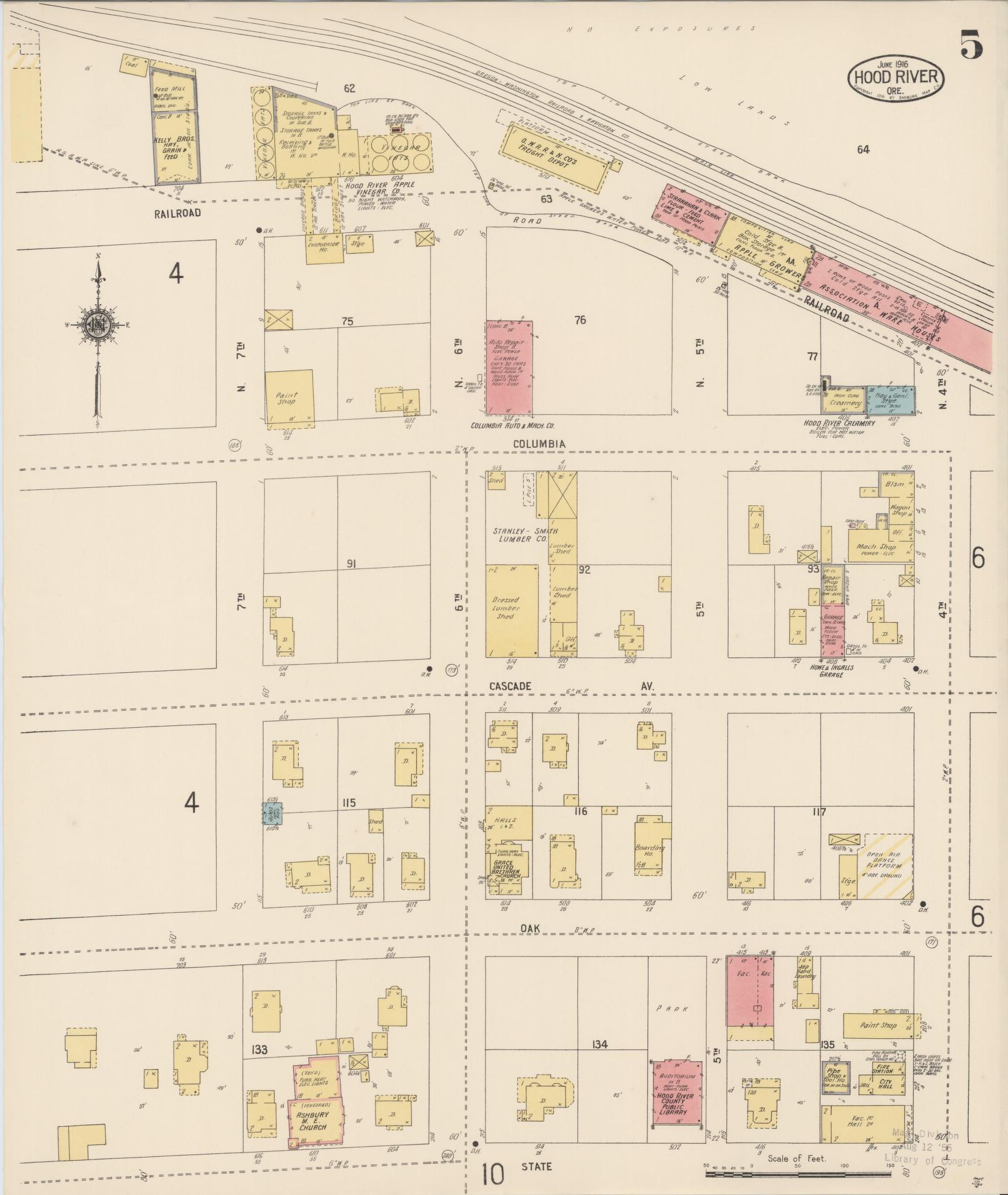 Sanborn Fire Insurance Map from Hood River, Hood River County, Oregon (1916), Sheet #0005 - Complete Map Set gallery image, historic Sanborn map, vintage wall art, Oregon Oregon