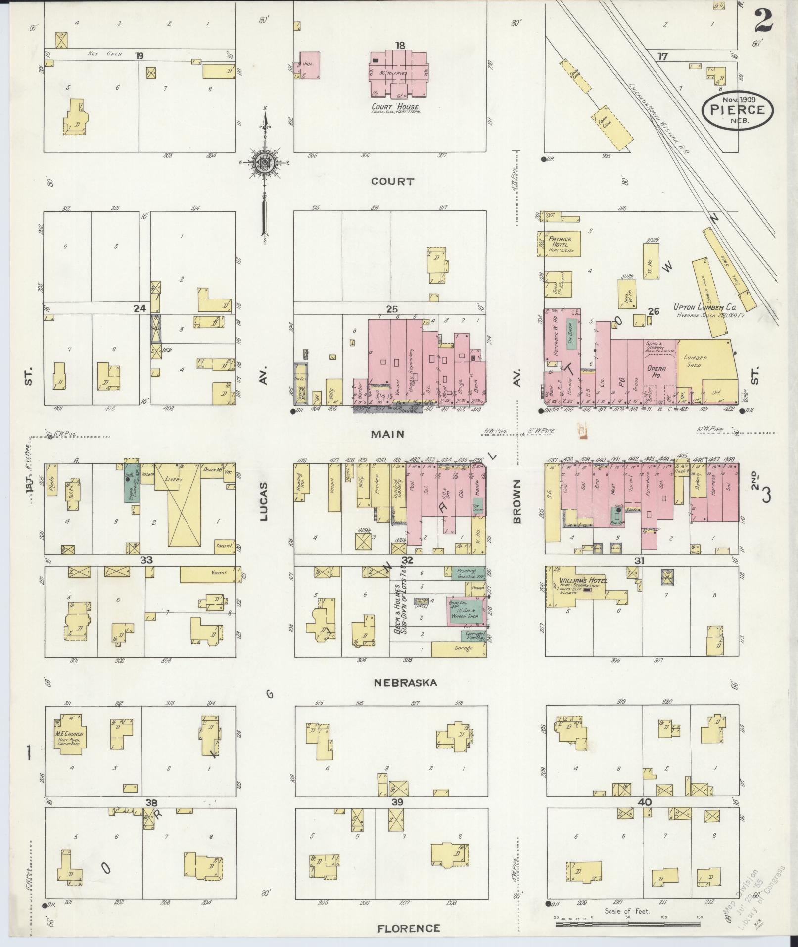 Sanborn Fire Insurance Map from Pierce, Pierce County, Nebraska (1909), Sheet #0002 - Complete Map Set gallery image, historic Sanborn map, vintage wall art, Nebraska Nebraska