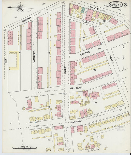 Sanborn Fire Insurance Map from Cohoes, Albany County, New York (1891), Sheet #0003 - Historic Sanborn Fire Insurance Map Print, vintage old map wall art, antique decor, genealogy gift, New York New York map