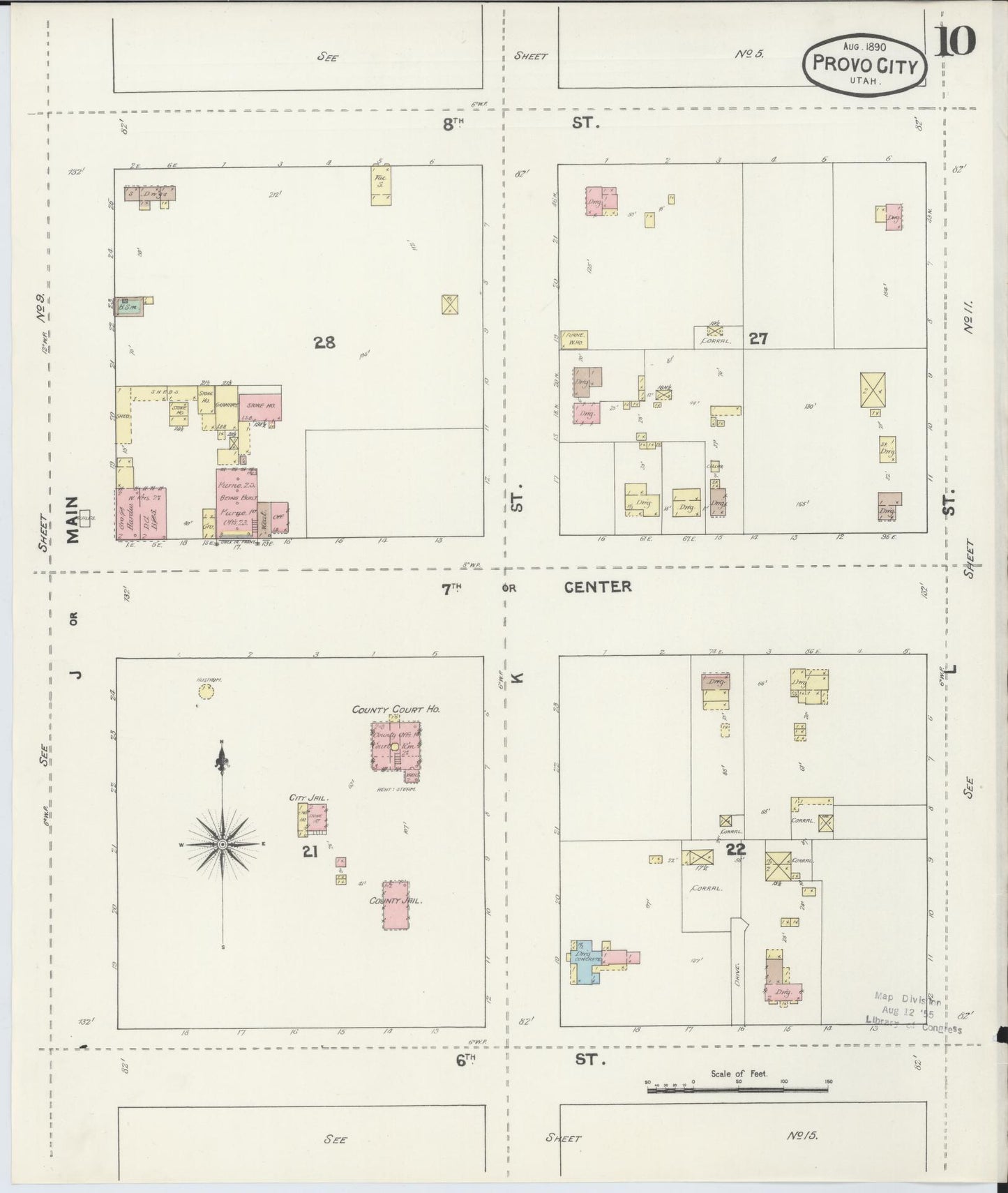 Sanborn Fire Insurance Map from Provo, Utah County, Utah (1890), Sheet #0010 - Complete Map Set gallery image, historic Sanborn map, vintage wall art, Provo Utah