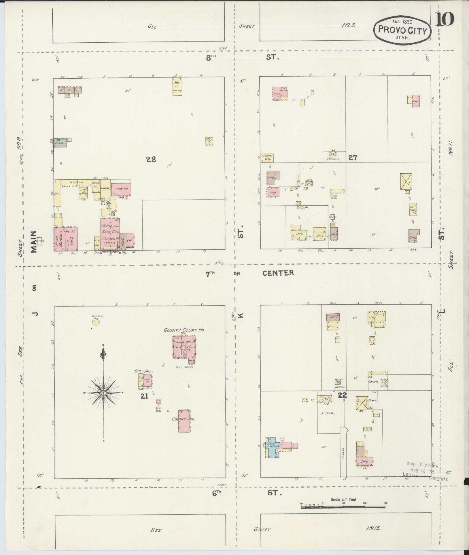 Sanborn Fire Insurance Map from Provo, Utah County, Utah (1890), Sheet #0010 - Complete Map Set gallery image, historic Sanborn map, vintage wall art, Provo Utah