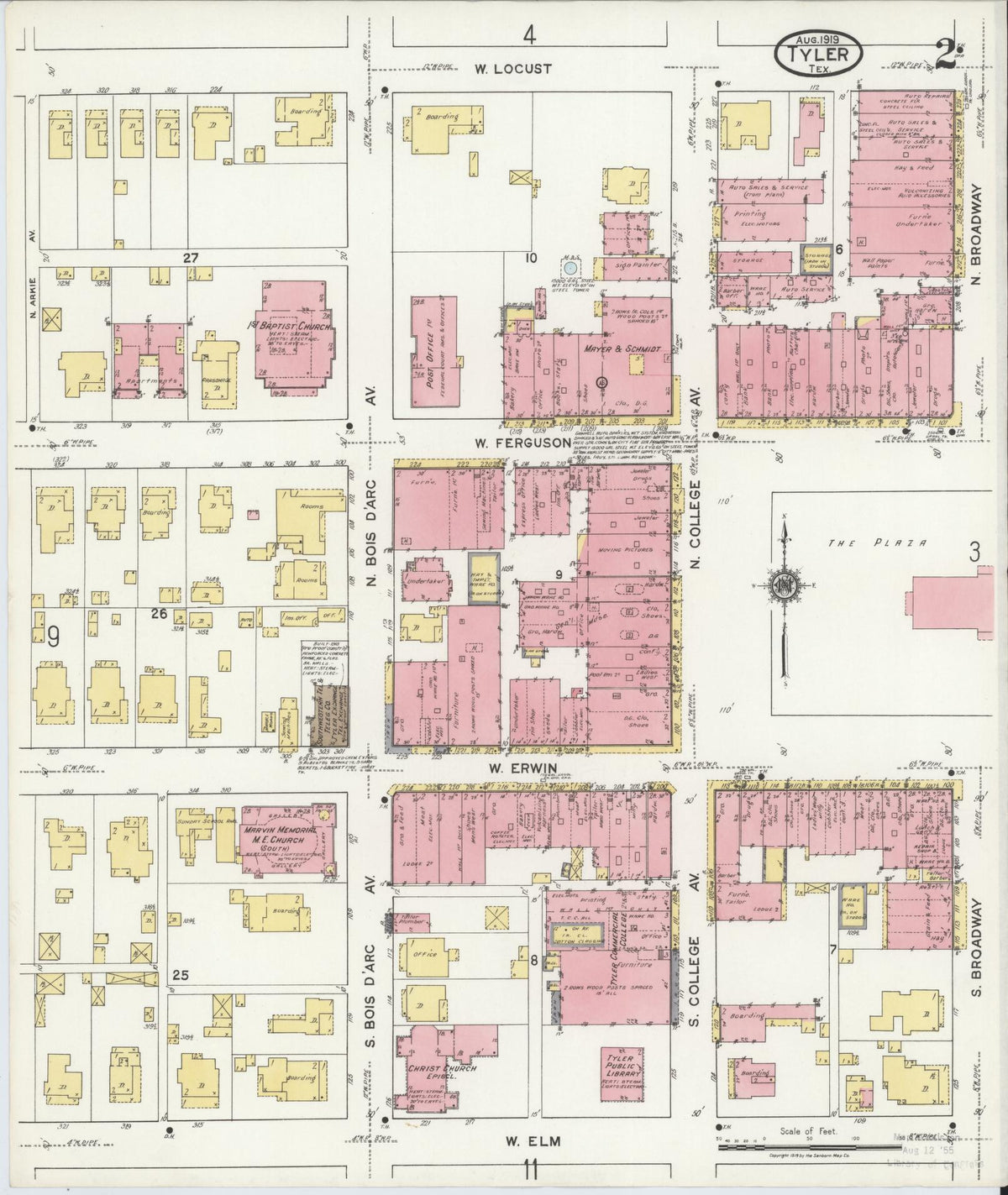 Sanborn Fire Insurance Map from Tyler, Smith County, Texas (1919), Sheet #0002 - Historic Sanborn Fire Insurance Map Print, vintage old map wall art, antique decor, genealogy gift, Texas Texas map