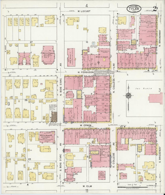Sanborn Fire Insurance Map from Tyler, Smith County, Texas (1919), Sheet #0002 - Historic Sanborn Fire Insurance Map Print, vintage old map wall art, antique decor, genealogy gift, Texas Texas map