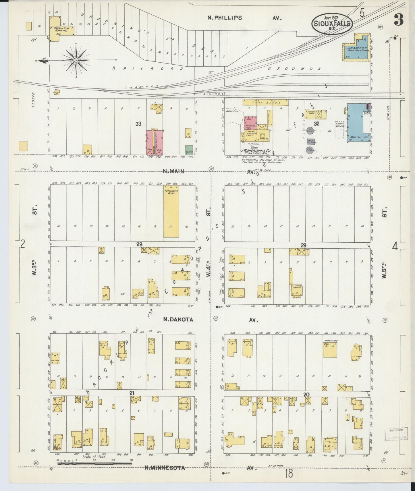 Sanborn Fire Insurance Map from Sioux Falls, Minnehaha County, South Dakota (1902), Sheet #0003 - Complete Map Set gallery image, historic Sanborn map, vintage wall art, South Dakota South Dakota