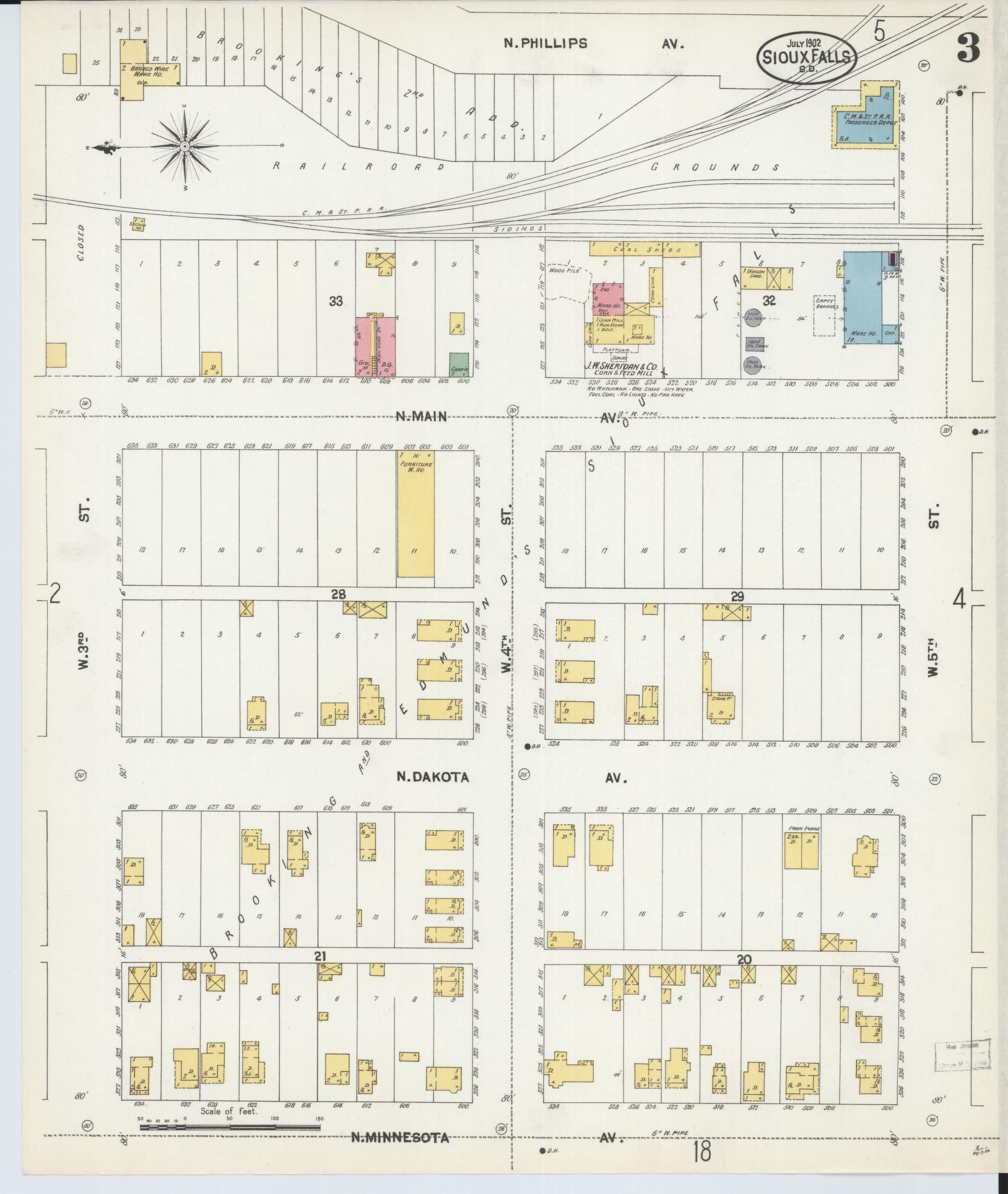 Sanborn Fire Insurance Map from Sioux Falls, Minnehaha County, South Dakota (1902), Sheet #0003 - Complete Map Set gallery image, historic Sanborn map, vintage wall art, South Dakota South Dakota