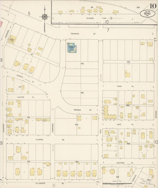 Sanborn Fire Insurance Map from Bend, Deschutes County, Oregon (1920), Sheet #0010 - Historic Sanborn Fire Insurance Map Print, vintage old map wall art, antique decor, genealogy gift, Oregon Oregon map