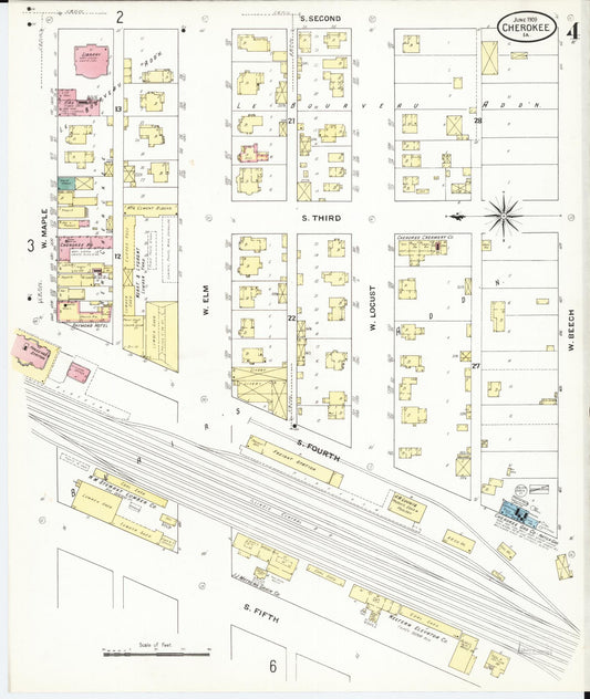 Sanborn Fire Insurance Map from Cherokee, Cherokee County, Iowa (1909), Sheet #0004 - Historic Sanborn Fire Insurance Map Print, vintage old map wall art