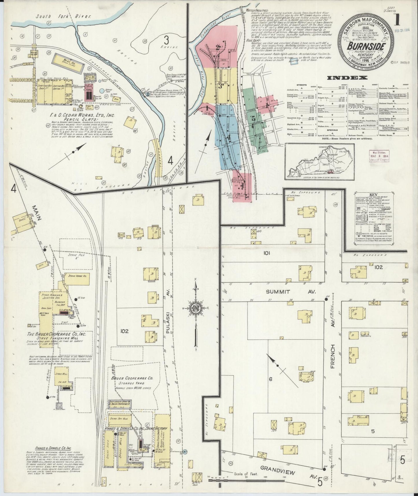 Sanborn Fire Insurance Map from Burnside, Pulaski County, Kentucky (1914), Sheet #0001 - Historic Sanborn Fire Insurance Map Print, vintage old map wall art, antique decor, genealogy gift, Kentucky Kentucky map
