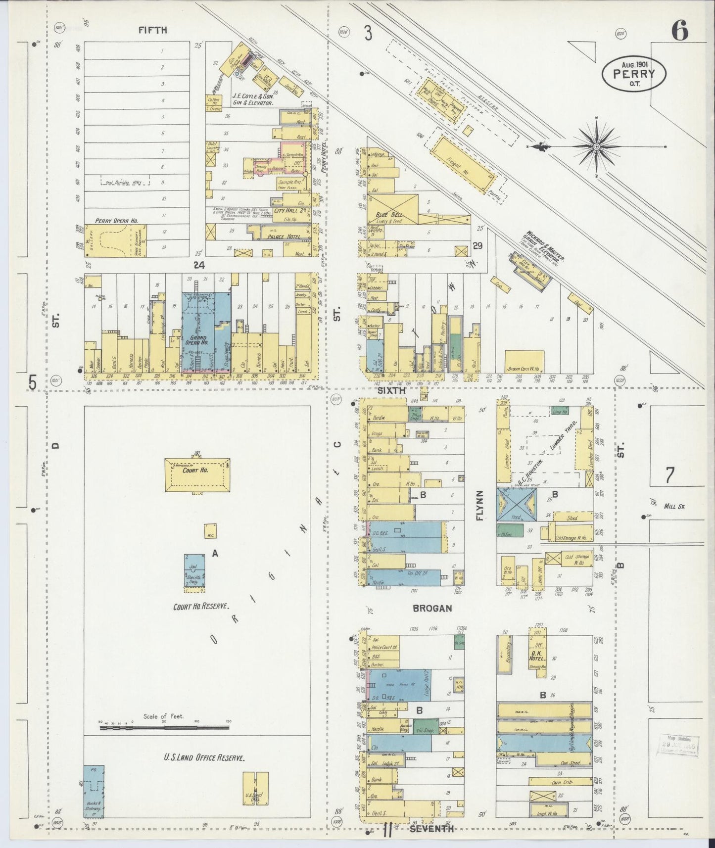 Sanborn Fire Insurance Map from Perry, Noble County, Oklahoma (1901), Sheet #0006 - Complete Map Set gallery image, historic Sanborn map, vintage wall art, Oklahoma Oklahoma