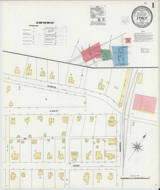 Sanborn Fire Insurance Map from Italy, Ellis County, Texas (1904), Sheet #0001 - Historic Sanborn Fire Insurance Map Print, vintage old map wall art, antique decor, genealogy gift, Texas Texas map