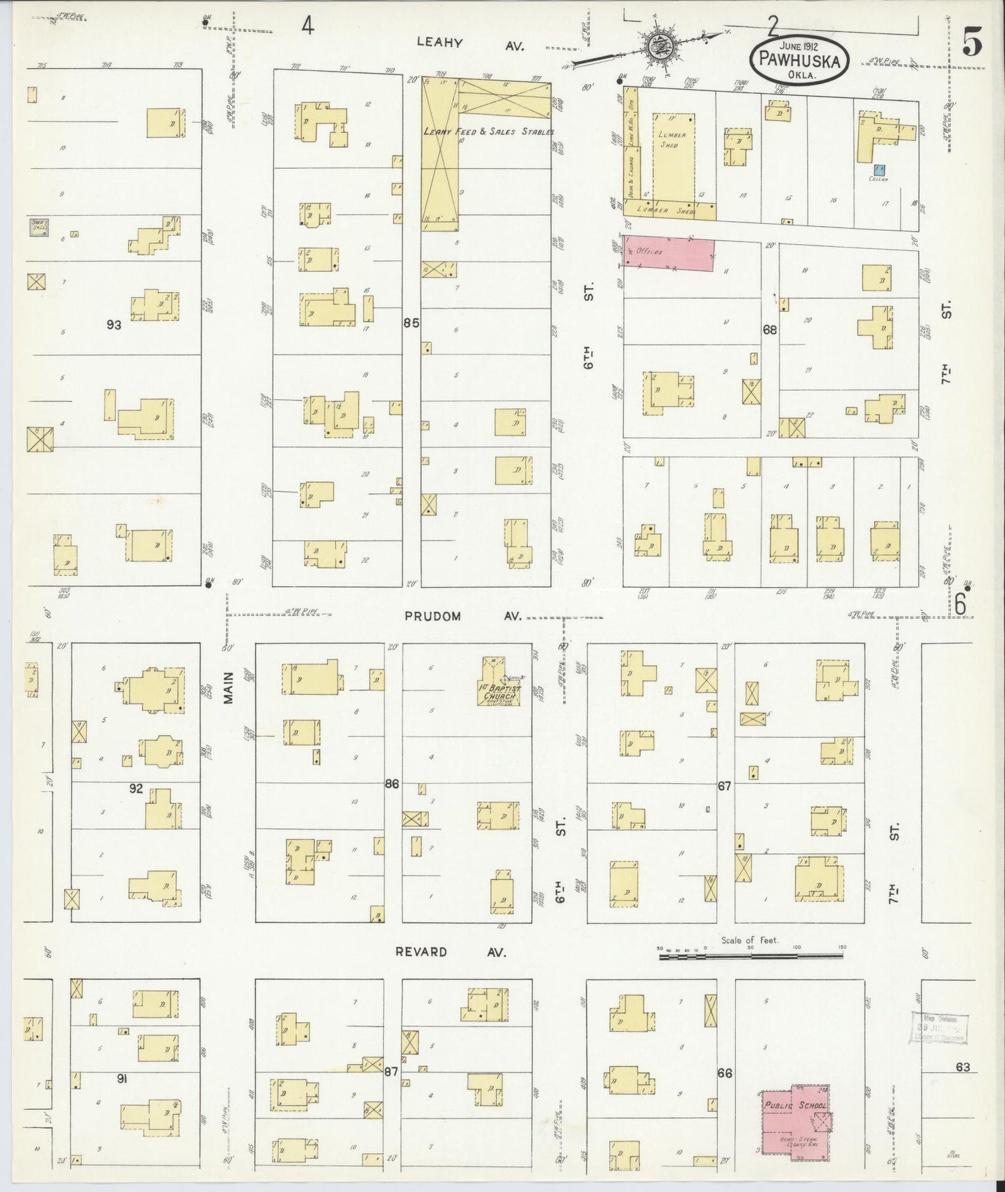 Sanborn Fire Insurance Map from Pawhuska, Osage County, Oklahoma (1912), Sheet #0005 - Historic Sanborn Fire Insurance Map Print, vintage old map wall art, antique decor, genealogy gift, Oklahoma Oklahoma map