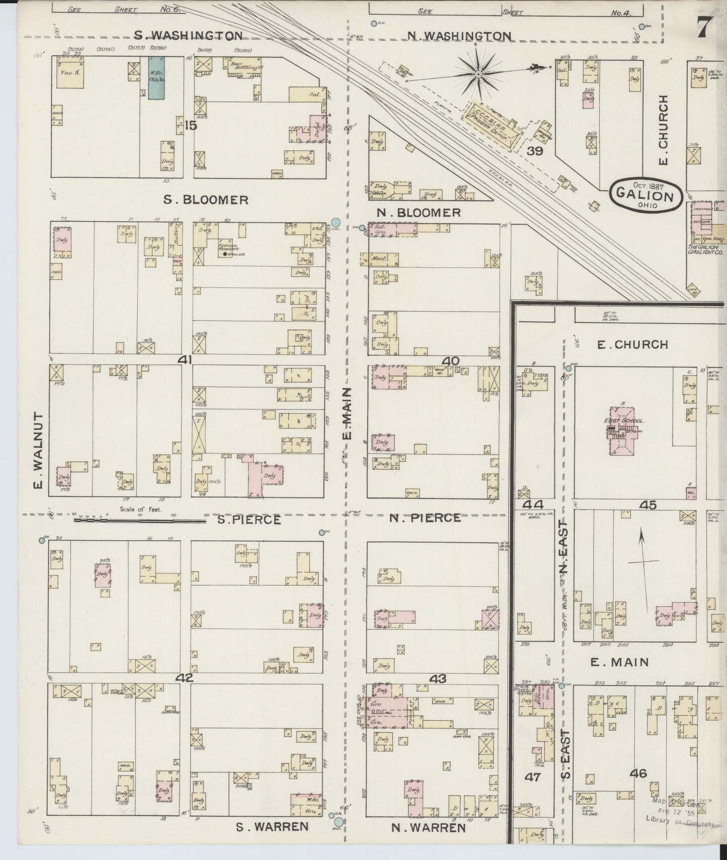 Sanborn Fire Insurance Map from Galion, Crawford County, Ohio (1887), Sheet #0007 - Historic Sanborn Fire Insurance Map Print, vintage old map wall art, antique decor, genealogy gift, Ohio Ohio map