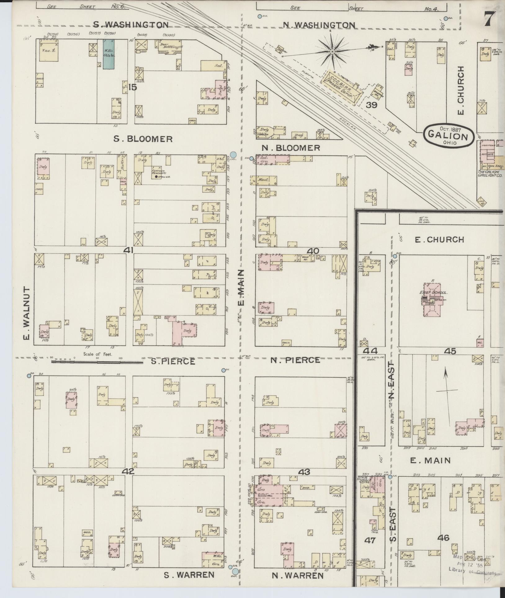 Sanborn Fire Insurance Map from Galion, Crawford County, Ohio (1887), Sheet #0007 - Historic Sanborn Fire Insurance Map Print, vintage old map wall art, antique decor, genealogy gift, Ohio Ohio map