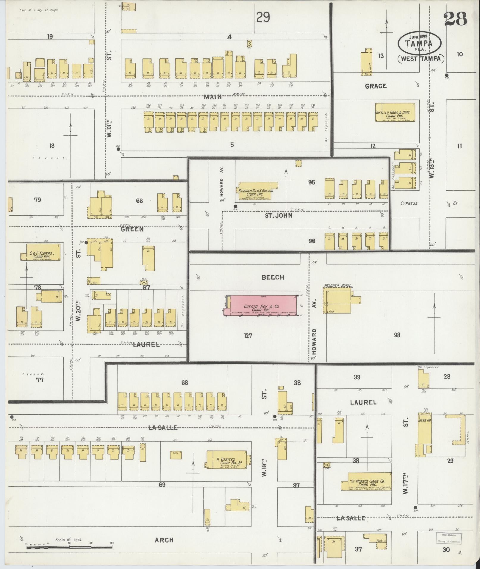 Sanborn Fire Insurance Map from Tampa, Hillsborough County, Florida (1899), Sheet #0028 - Historic Sanborn Fire Insurance Map Print, vintage old map wall art, antique decor, genealogy gift, Florida Florida map