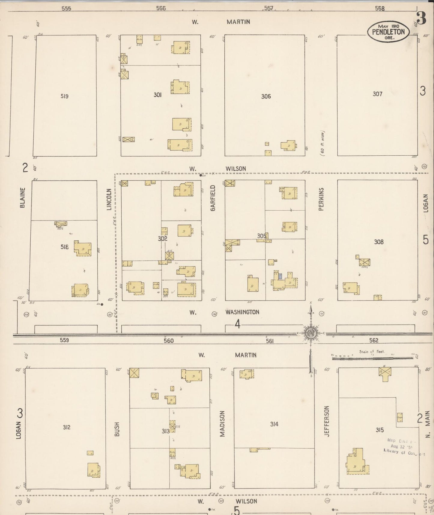 Sanborn Fire Insurance Map from Pendleton, Umatilla County, Oregon (1910), Sheet #0003 - Complete Map Set gallery image, historic Sanborn map, vintage wall art, Oregon Oregon
