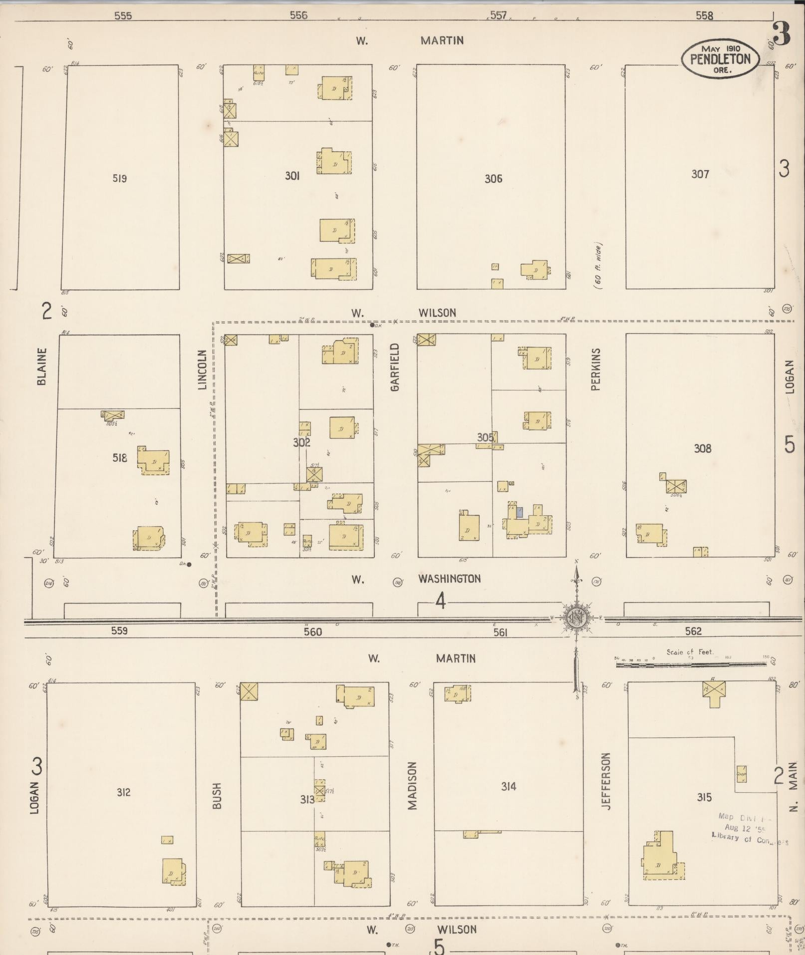 Sanborn Fire Insurance Map from Pendleton, Umatilla County, Oregon (1910), Sheet #0003 - Complete Map Set gallery image, historic Sanborn map, vintage wall art, Oregon Oregon