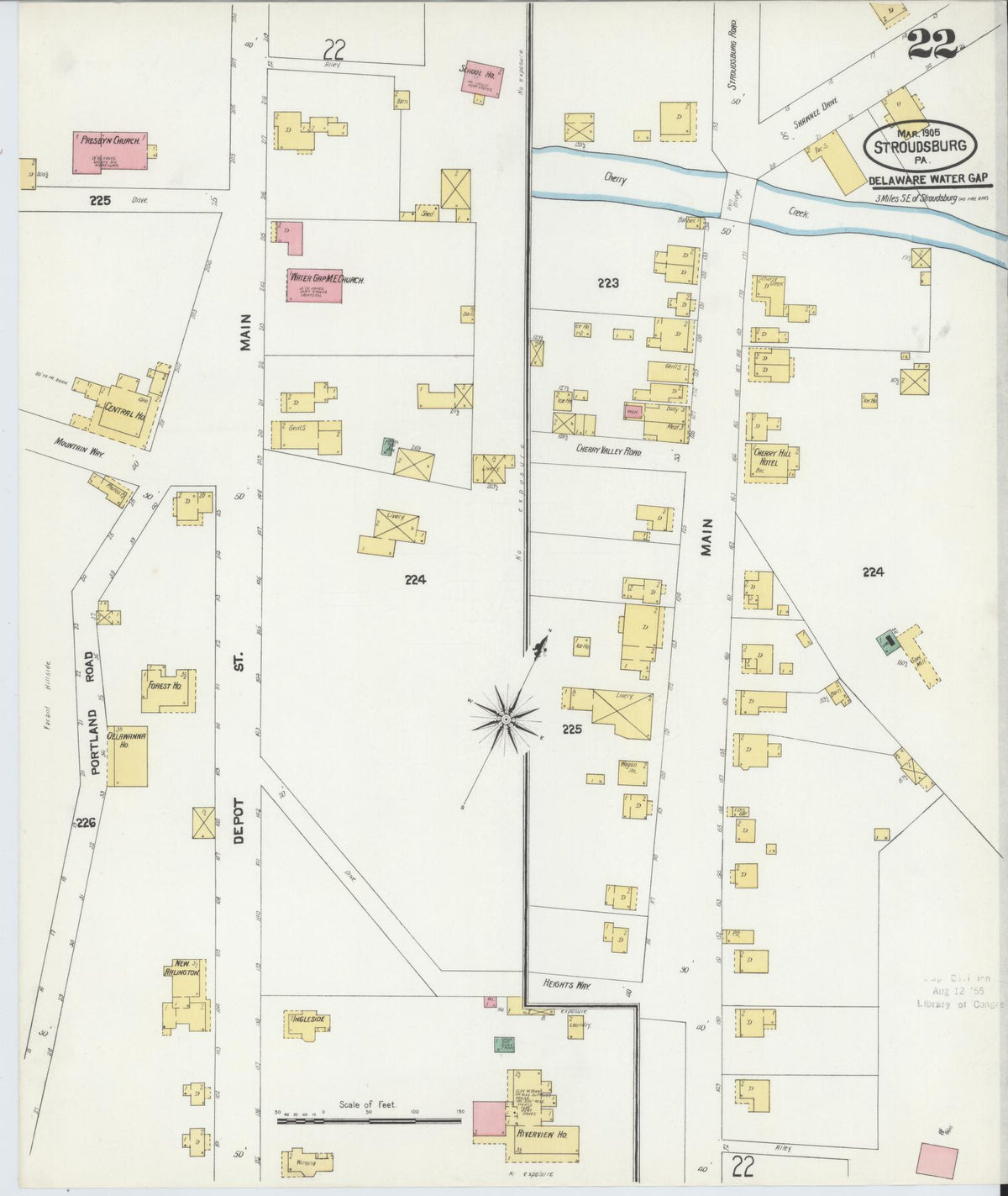 Sanborn Fire Insurance Map from Stroudsburg, Monroe County, Pennsylvania (1905), Sheet #0022 - Historic Sanborn Fire Insurance Map Print, vintage old map wall art, antique decor, genealogy gift, Pennsylvania Pennsylvania map