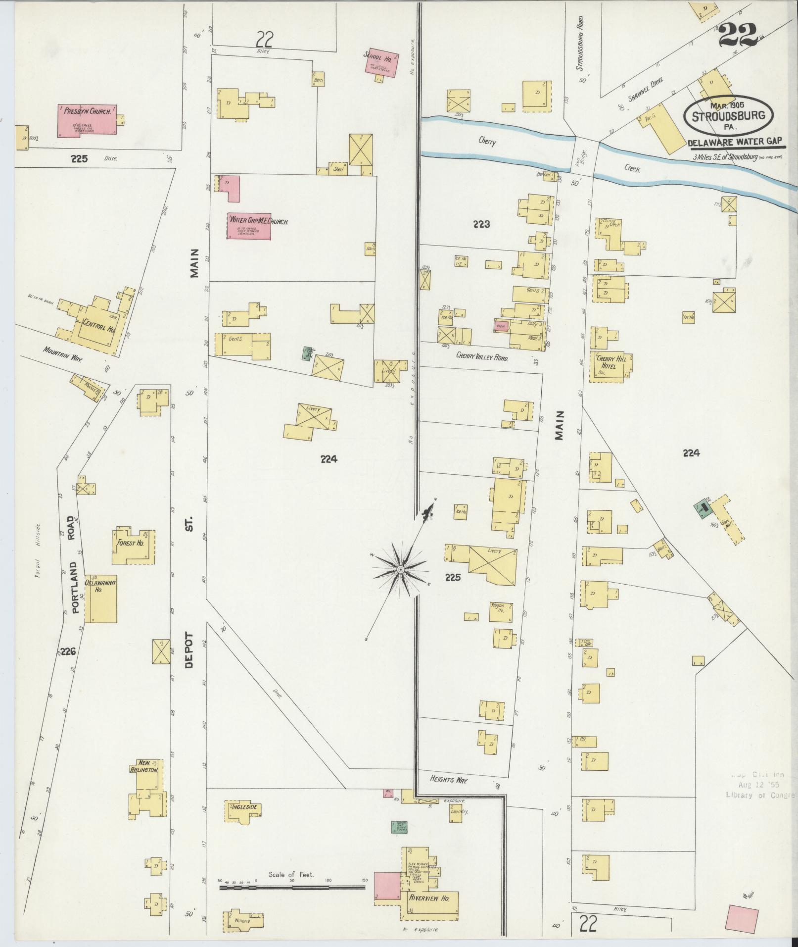 Sanborn Fire Insurance Map from Stroudsburg, Monroe County, Pennsylvania (1905), Sheet #0022 - Historic Sanborn Fire Insurance Map Print, vintage old map wall art, antique decor, genealogy gift, Pennsylvania Pennsylvania map