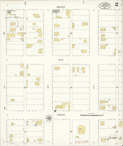 Sanborn Fire Insurance Map from Fowler, Fresno County, California (1907), Sheet #0002 - Historic Sanborn Fire Insurance Map Print, vintage old map wall art, antique decor, genealogy gift, California California map